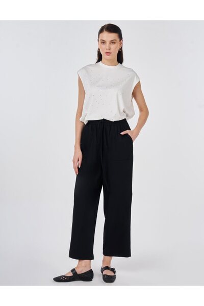Kayra Relaxed Fit Viscose Trousers Black