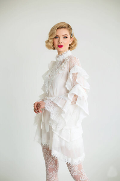 BIGNUANCE Anastasia Lace Detailed Ecru Dress