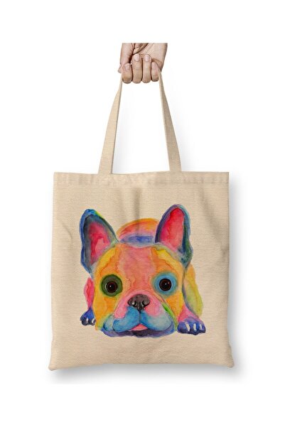 Toyaso French Bulldog Dog Pug Colorful White Tote Bag Long Handle Shopping Ba...