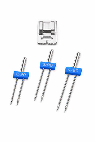 ALBERTOS Ev Tipi Dikiş Makinesi Nervür İğne Çiftli İğne Seti 14/90 - 2 mm 3 m...