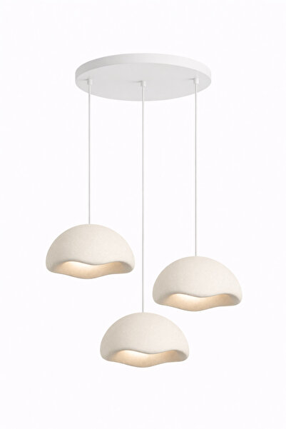 Limon 3D Desing Modern Beton Görünümlü 3’lü Krem Sarkıt Avize | Minimal Salon...