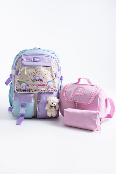 Roxy Kawaii Kore Tarzı Ayıcıklı 3lü Okul Seti Su Geçirmez Çanta Termal Beslen...