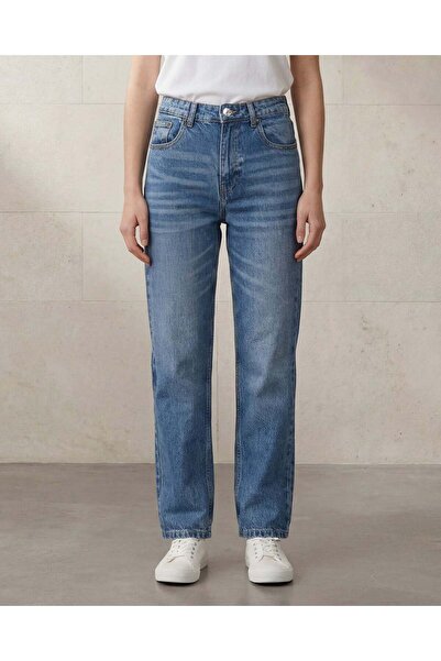 REDTAG Women Blue Solid Mom Jeans