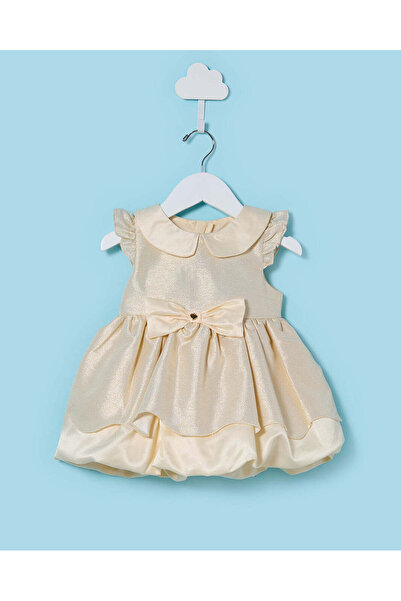 REDTAG Infant Girls Gold Peter Pan Collar Dres