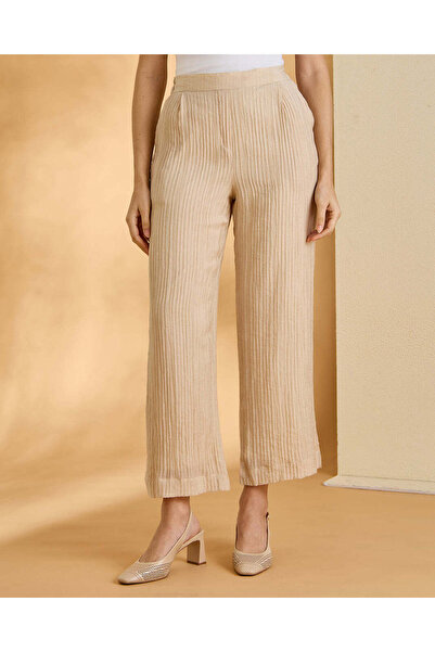 REDTAG بنطلون نسائي بيج واسع الساقين بثنيات