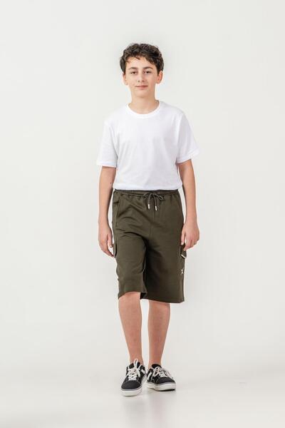 Mışıl Kids Double Cargo Pockets Pocket Covers Reflective Printed Boy's Shorts