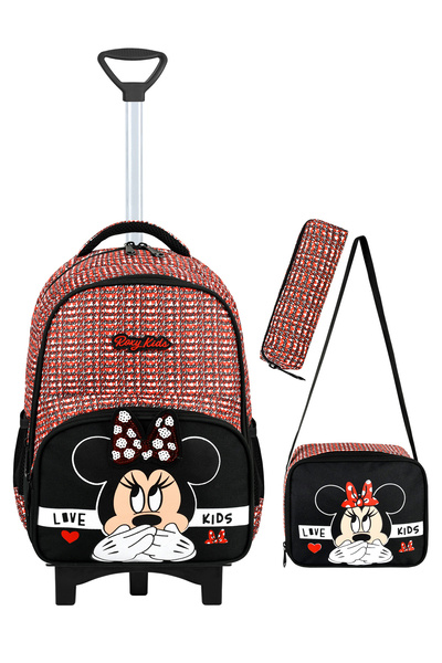 Roxy Minnie Pullu Katlanır Ayaklı Sabit Çekçekli 3lü Okul Seti Su Geçirmez Ça...