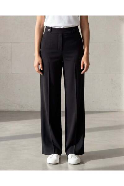 REDTAG Women Black Pleated Wideleg Trousers