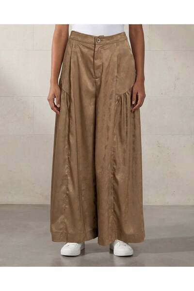REDTAG Women Brown Solid Wide Leg Trousers