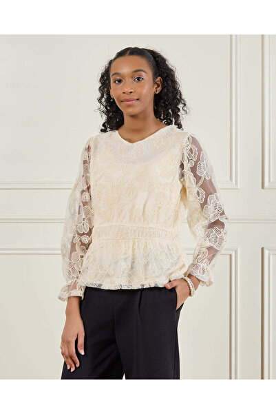 REDTAG Senior Girls Cream Embroidered Top
