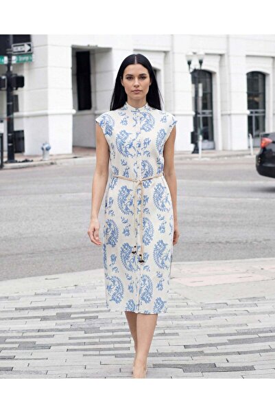 REDTAG Women Blue Printed Button Front Midi Dress