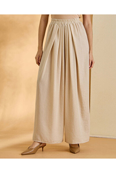 REDTAG بنطلون نسائي بيج واسع الساقين بثنيات