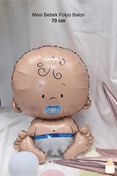 Bunloon Bebek Figürlü Mavi Folyo Balon 70 Cm Baby Shower Doğum Günü Parti Süs...