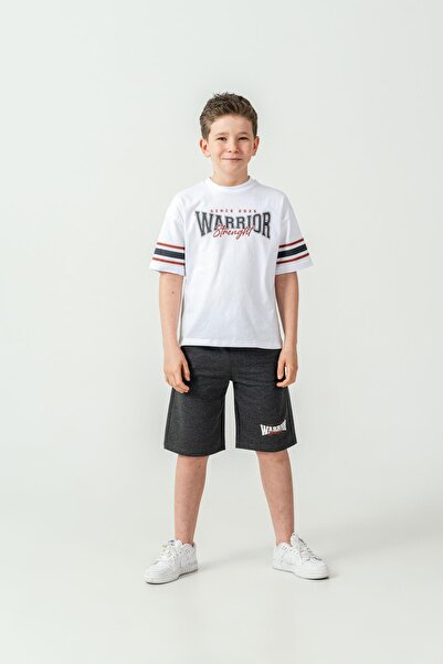 Mışıl Kids Set de pantaloni scurți și tricou pentru băieți cu imprimeu Warrio...