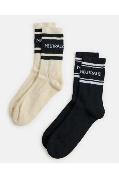 REDTAG جوارب رجالية بيج وسوداء بطول الكاحل (زوجان)