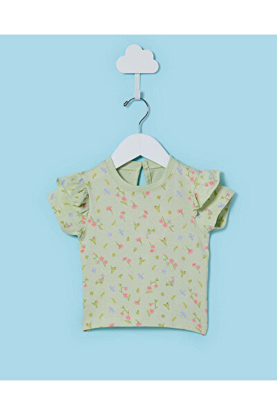 REDTAG Infant Girls Green Printed T-Shirt