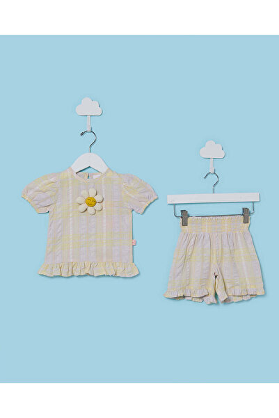 REDTAG طقم ملابس كاجوال أصفر من قماش السيرسيكر للبنات الصغيرات (قطعتان)