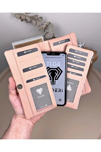 Fil Deri Genuine Leather Wallet with Phone Compartment and Zippered Card Hold...