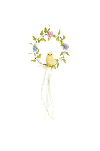 Decorer Coroană decorată cu pui și flori 16x43 cm