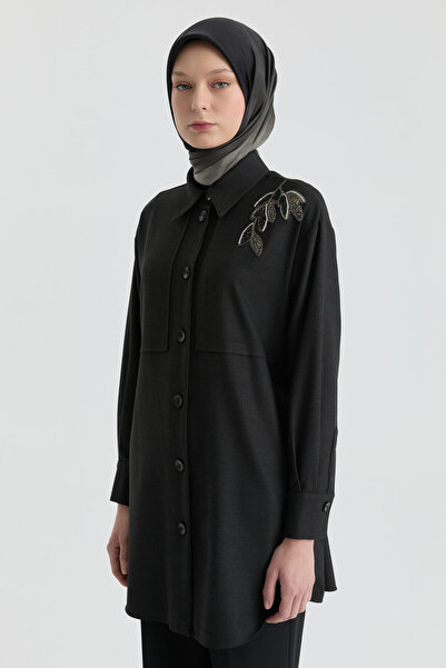 Tuğba Omzu İşlemeli Tunik - Antrasit