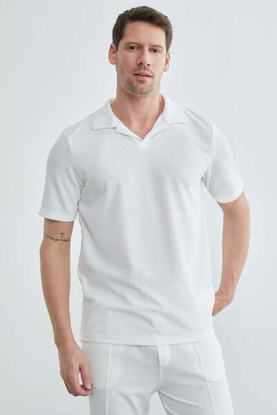 Fulla Moda Tricou cu gât polo cu coaste