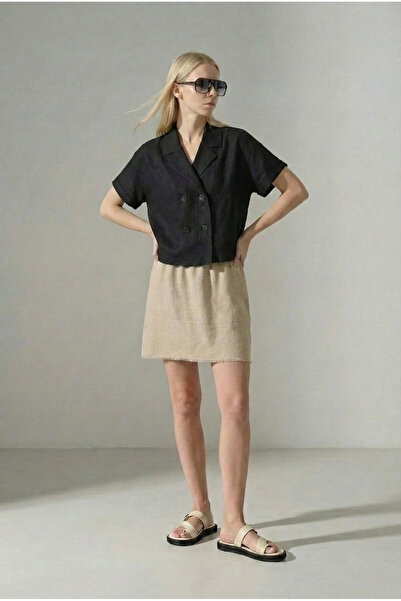 Maule Ленена Lyocell кръстосана къса ръкавна дамска тъкана жилетка @Kadim