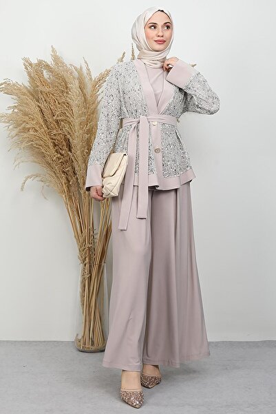 GİYZAMİLA Magnificent Three-Piece Suit Beige