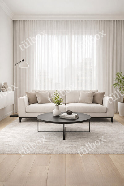 tülbox Petek Zemin Modern Tül Perde 1/3 Sık Pileli Tül Perde Ütüistemeyen