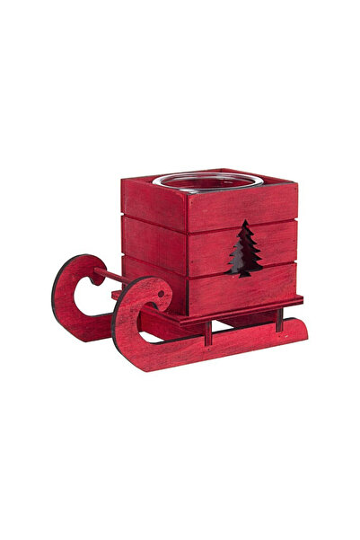 Bizzotto Red Wooden and Glass Candle Holder Sleigh Model 16x9x12 cm