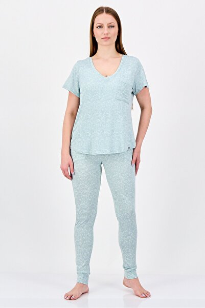 Avalanche Women 2 Pieces Sleepwear Pyjama Top and Pants Set, Mint Green