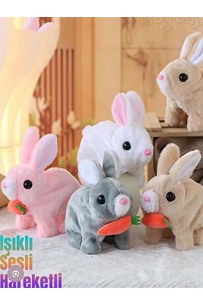 POLLY46 OYUNCAK Tavşan Karma renk tekli Pilli Sesli Ve Işıklı Zıplayan Peluş