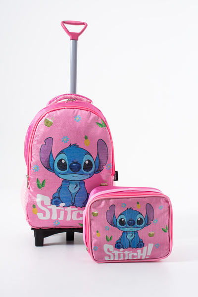 Roxy Simli Stitch Baskılı Katlanır Ayaklı Sabit Çekçekli 2'li Okul Seti Su Ge...