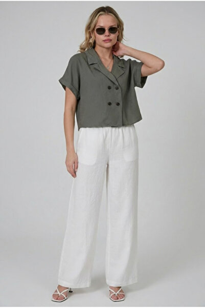 Maule Ленена Lyocell кръстосана къса ръкавна дамска тъкана жилетка @Kadim