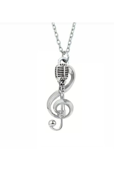 Yuchicly Silver Color Necklace with Microphone and Left Hand Figure – Unisex ...