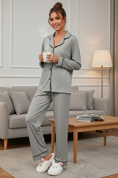 FİT WOMEN ARA BİYELİ UZUN KOLLU PİJAMA TAKIMI 4456