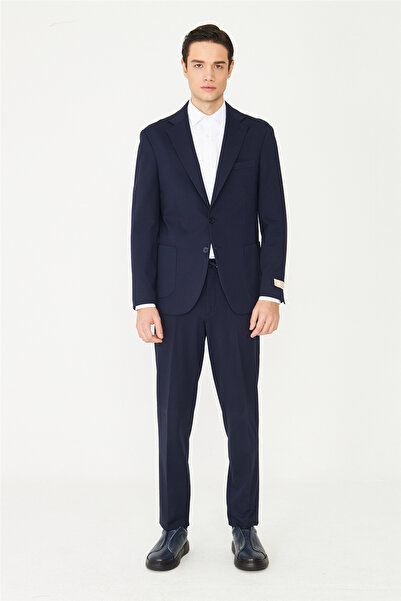 White Stone Navy Blue Modern Cut Classic Suit