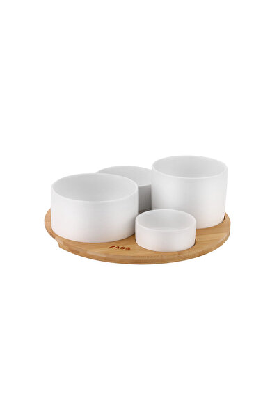 Zass Set de boluri de servire pe suport din bambus ZG-SB 02 Alb