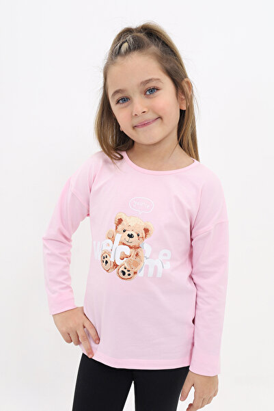 Toontoy Tricou cu mânecă lungă și decolteu tip crew, imprimat, pentru fete