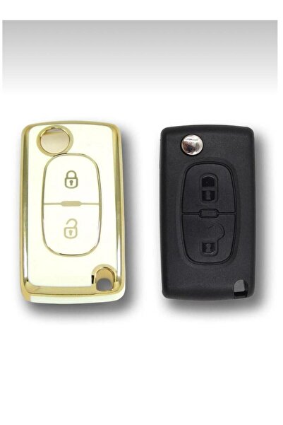 ÖZEN KEYS Citroen C3 Peugeot 307 2 Button White Gold Auto Key Remote Case Cover