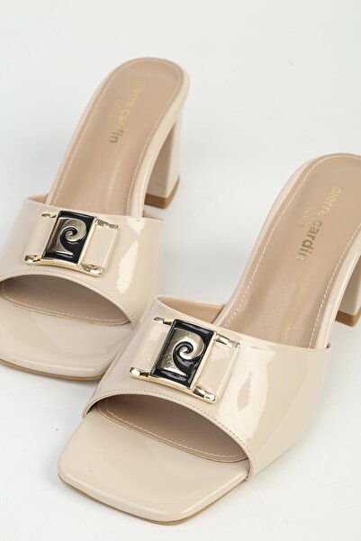 Pierre Cardin Women's Beige Patent Leather Heeled Slippers Pc-55787