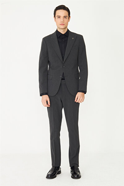White Stone Anthracite Classic Cut Lightly Textured Suit