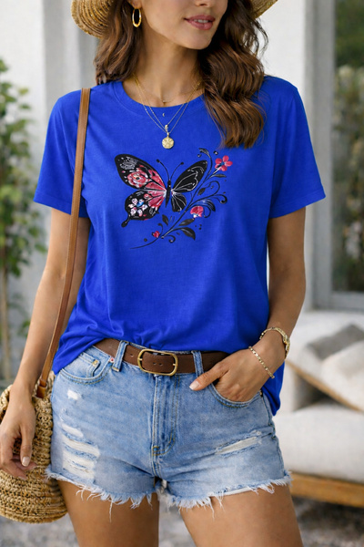 ArtYus Butterfly Printed Cotton Relaxed Fit Round Neck Unisex T-Shirt