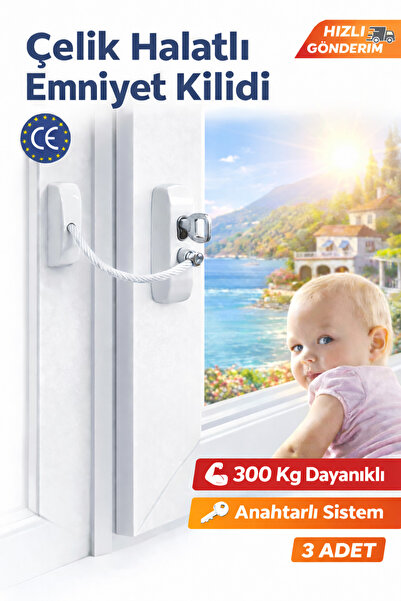 Vi Caro Beyaz Çelik Halatlı Kablolu Pvc Pencere Emniyet Çocuk Güvenlik Kilidi...