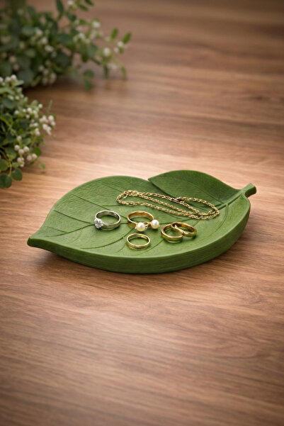 Alvina Atölye Modern Tasarım Yaprak Figürlü Takı Tabağı - 10x15 cm Dekoratif ...