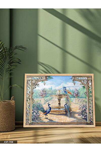 Evinemoda Tablou elegant cu păuni într-o singură bucată, înrămat în lemn