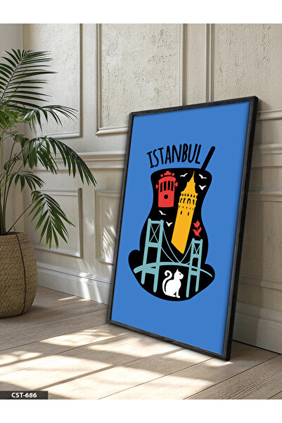 Evinemoda Istanbul Tipografija Jednodijelna Crna Slika u Drvenom Okviru