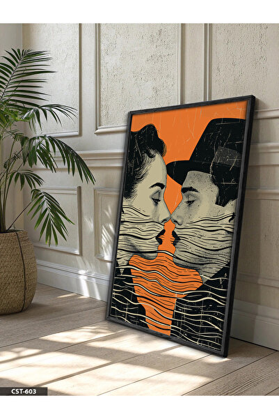 Evinemoda Žena i muškarac Jednodijelna crna slika u drvenom okviru