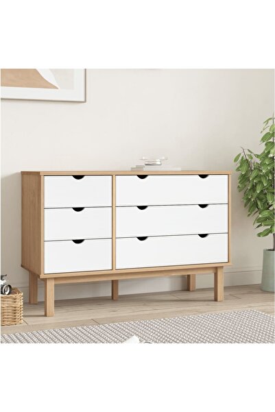 Concept Comodă cu sertar, maro și alb, 113,5x39,5x73 cm, lemn masiv pin