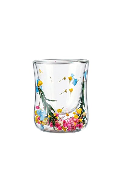 Ginza Glass with dried flower insert, yellow, pink and green bridal flower, b...