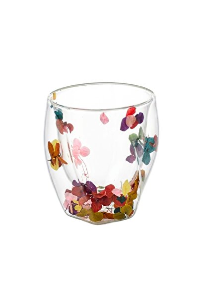 Ginza Glass with multicolor dried flower insert, double walls, borosilicate g...